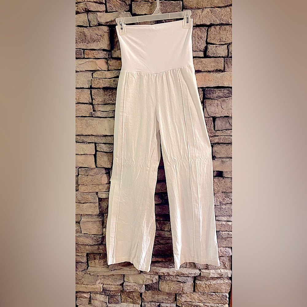 Jersey waist linen plaza pants